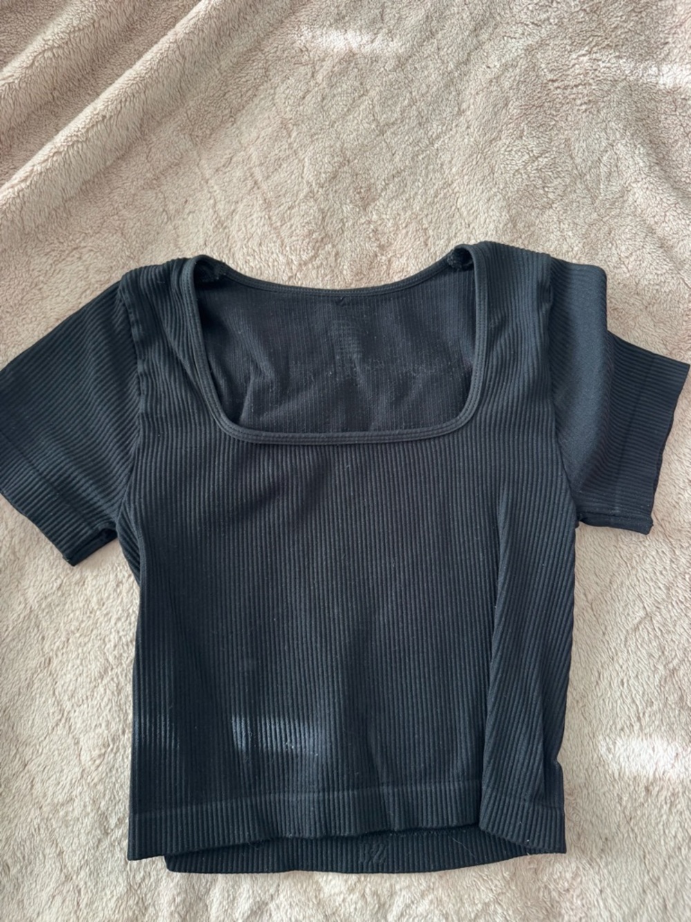 Black Ribbed Square-Neck Women’s Top